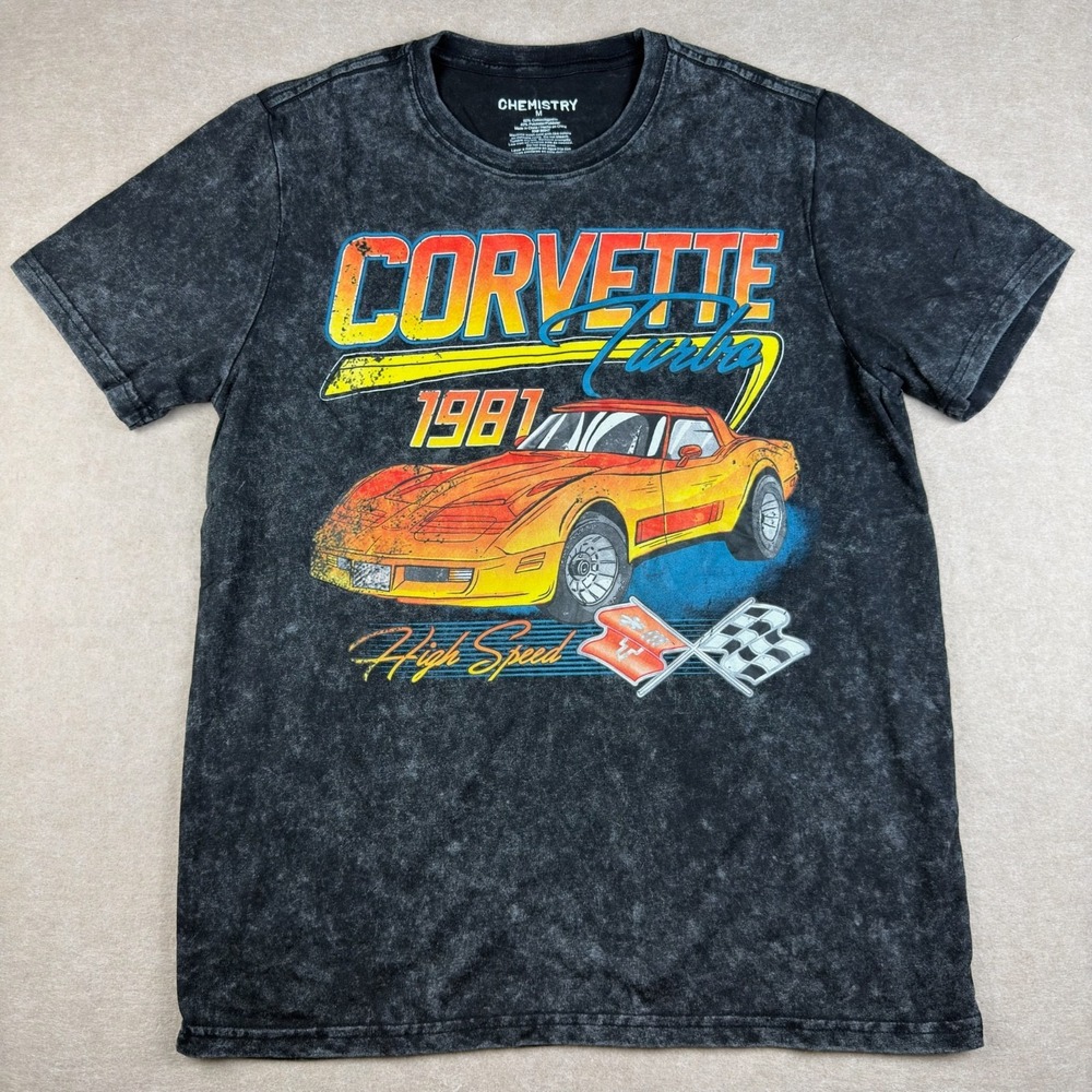 Corvette Turbo 1981 High‎ Speed T-Shirt Mens M Black Acid Wash Muscle Car Tee